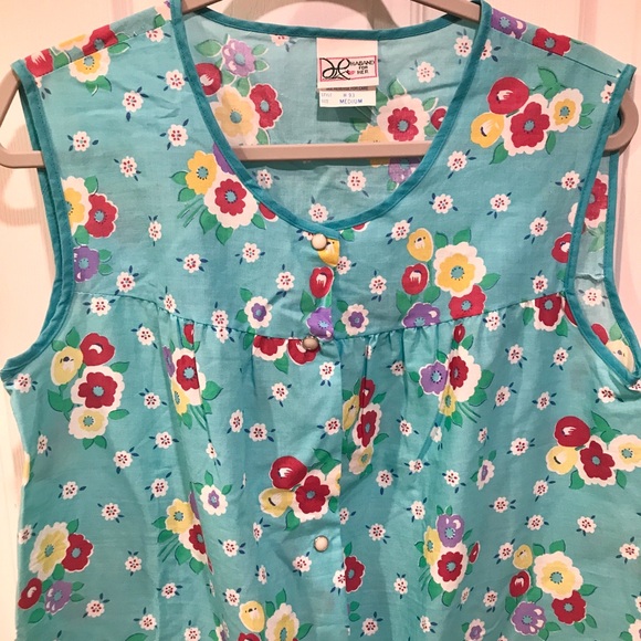 Vintage Floral Housecoat Dress Snaps Pockets Sz M - Picture 2 of 7